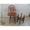 Image 1 : Oak Swivel Bar Stool Seat Height is 24 1/2'' , Ornate Base Side Table No Top 