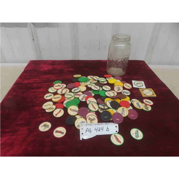 100+ Vintage Jello Car Tokens in Mason Sealer Jar 