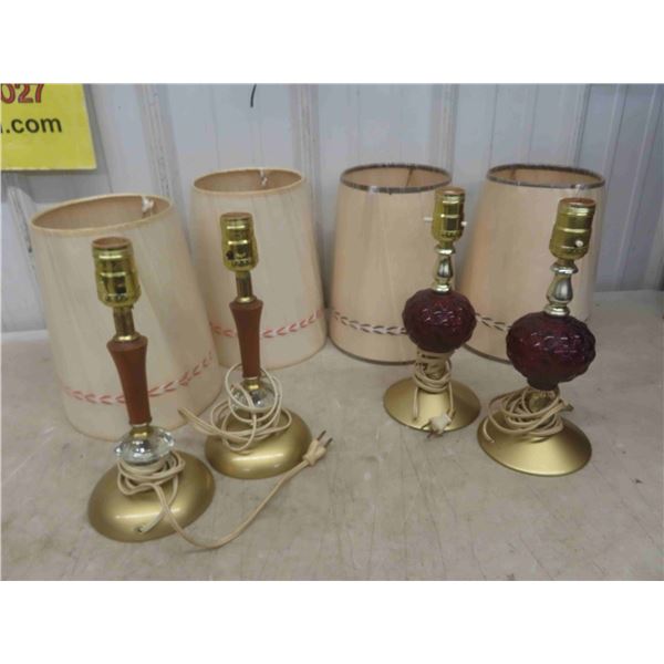 4 Vintage Lamps with Shades 11'' Tall  without Shade , Shade Measures 10'' 