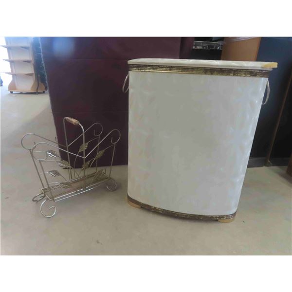 Vintage Hamper , Metal Magazine Rack