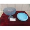 Image 1 : Fenton Blue Satin Bowl, Indiana Frosted Glass Pedestal Fruit Bowl