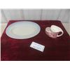 Image 1 : Milk Glass Macbeth Evans Platter, Vintage Shaving Mug