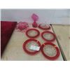 Image 1 : Ruby Crystal Butter Dish , Vase , 4 Bread and Butter Dishes , Candy Bowl 