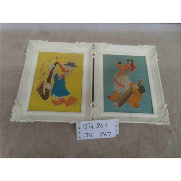 2 Vintage Pictures of Donald Duck and Pluto by Walt Disney Productions in Plastic