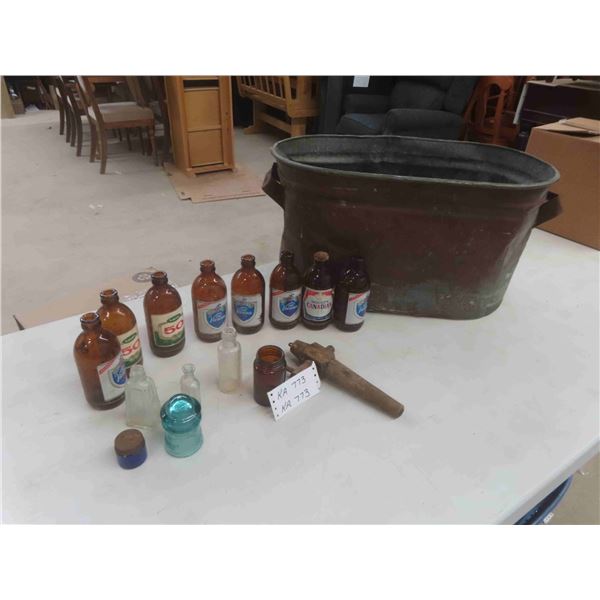 Bottles: Stubby , Wooden Beer Tap, Galvanized Tub