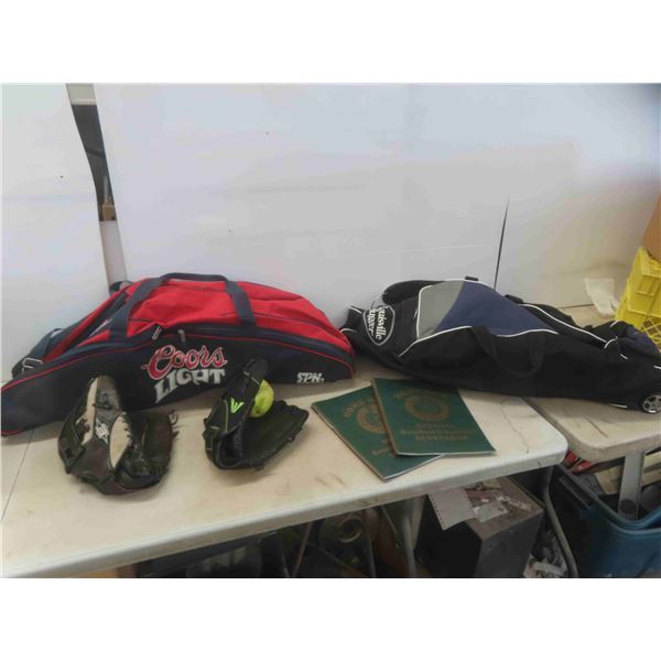 2 Left Handed Baseball Gloves, Balls , 2 Score Books , 2 Equipment Bags