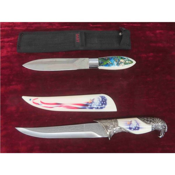 2 Knives : 13'' with Eagle Graphics on Sheath and Handle , 11'' with Graphics