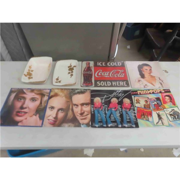 6 Albums: Dolly Parton,Tammy Wynette. Coca Cola Metal Sign 15 1/2''
