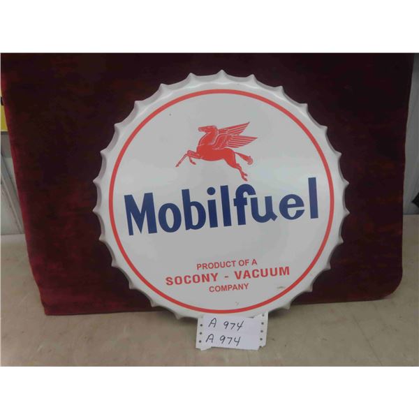 Mobil Fuel Bottle Cup Style Metal Sign 16" Diameter