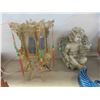Image 2 : Corner What Not Shelf, 2 Ceramic Swans, Wall Clock, 2 Irons,Chineese Lantern, 