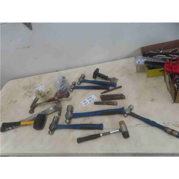 Ball Pin Hammer, Chisels, Mallet, Framing Hammer, Safety Glasses,