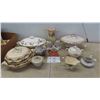 Image 1 : China Cream and Sugar, Candlestick Holders, Covered Serving Dish, Plus