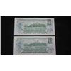 Image 2 : (2) 1973 Canadian $1 Bills Sequential Serial Numbers