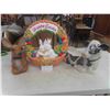 Image 1 : Deer and Cow Blow Molds 14'' Tall , Plastic Easter Wreath , Metal 