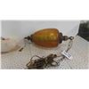 Image 1 : Vintage Mid Century Hanging Swag Lamp Brass with Amber Glass Shade - Shade 