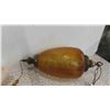 Image 2 : Vintage Mid Century Hanging Swag Lamp Brass with Amber Glass Shade - Shade 