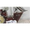 Image 4 : Vintage Light Up Ship Lamp and Clock Wood Hull with Chrome Sails 16'' x 18''