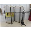 Image 1 : Fireplace 4 Panel Fire Screen 52'' x 32 1/2'' , 3 Piece Tool Set with Stand