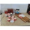 Image 1 : 2 New Acacia Serving Boards, 4 Toscano Wine Glasses, 3 Piece Canister