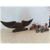 Image 1 : Wood Carving 20'' x 3'' x 7'' , 2 Motorcycle Statues