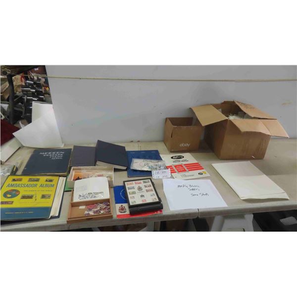 Various Stamp Collector Books (Mostly Empty) , Boxes of Stamps & More