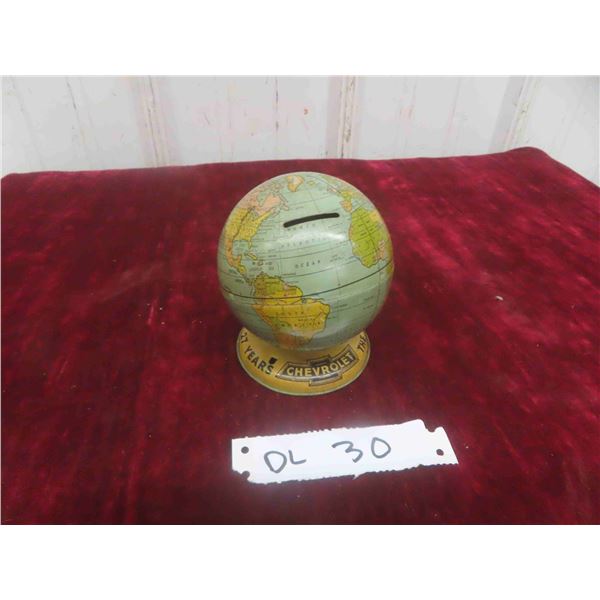 Tin Chevrolet Globe Bank 'The Symbol of Savings for 27 Years' Mfg by 