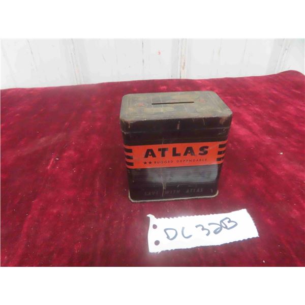 Vintage Atlas Tin Bank 3'' x 3'' x 2'' 