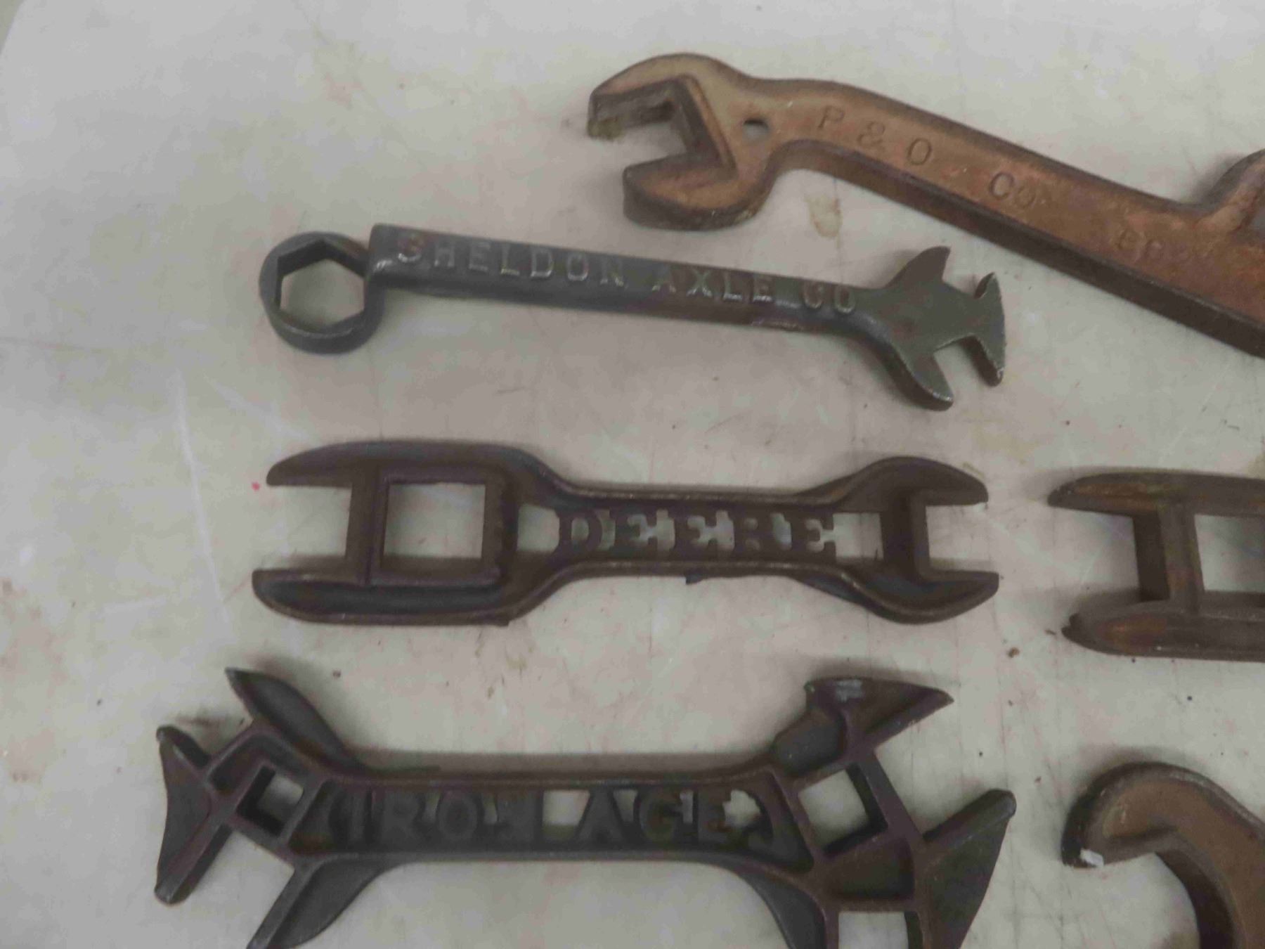 Wrench Rocks 8 Old Labelled Wrenches: Rock Island, Deere, Iron Age, Sheldon Axle,