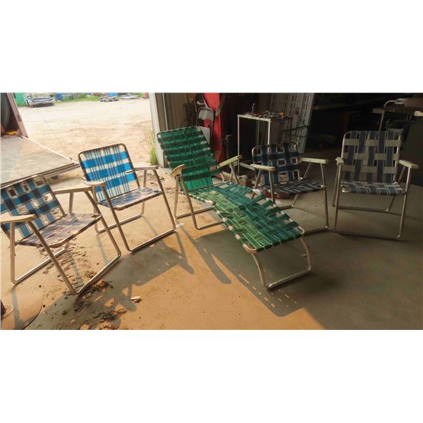 Vintage Lawn Chairs: 4 Chairs, 1 Lounger