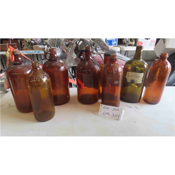 8 Vintage Bottles: Javex, Turpentine, Plus