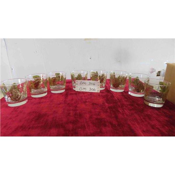 8 Vintage 1960s Gold Leaf Glasses