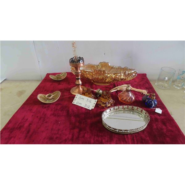 Carnival Glass, Candlestick Holders, Vintage Perfume Bottles & More