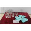 Image 1 : Atomic Teal Juice Glasses, Brandy Snifter, 2 Coffee Mugs, Vintage Blue