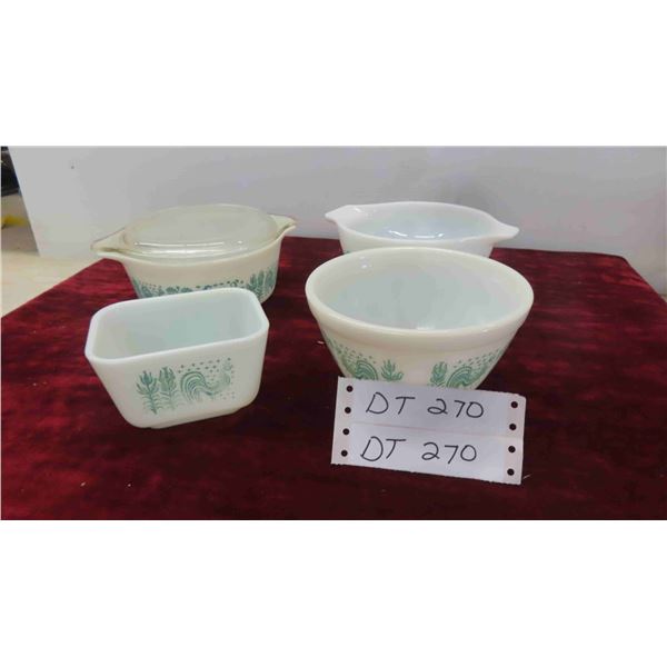 5 Pieces Vintage Butterprint Amish Pyrex Mixing Bowls, Butter Dish, 