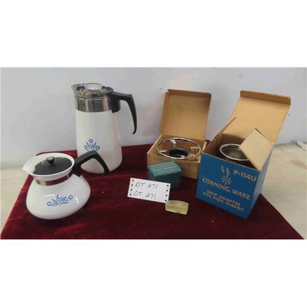 Corningware Tea and Coffee Pot, 2 Warmers, Corningware Candle 