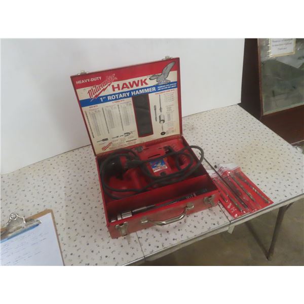 Milwaukee Heavy Duty Hawk 1'' Rotary Hammer with Some Bits and Metal Case 