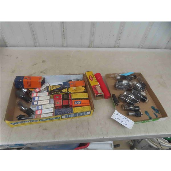 Vintage Radio Tubes (Half with Boxes, Old Flashlight  with Box 