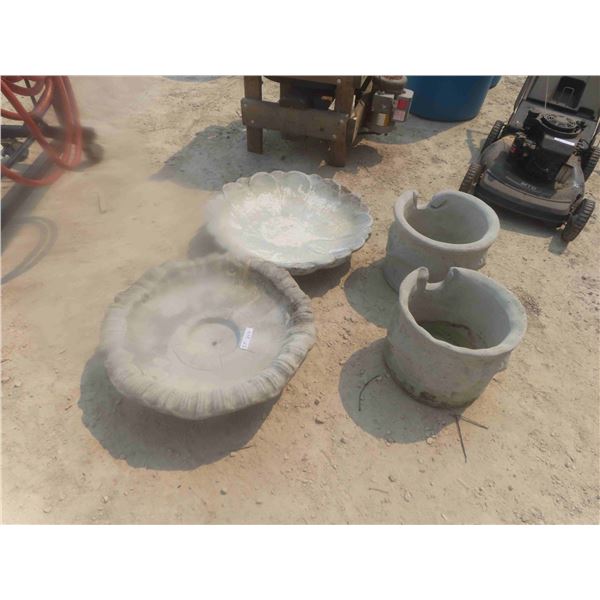 2 Garden Stone Bases 12'' + 14'' , Concrete Fountain Top 26'' x 8'' , Bird Bath 
