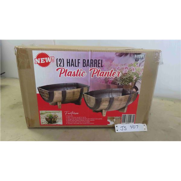 New Old Stock (2) Half Barrel Plastic Planters 