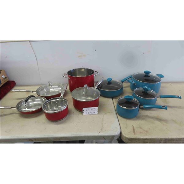 9 Piece Kitchenaid Red Pots and Pans, 8 Pieces Rachael Ray Pots 