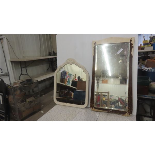 2 Vintage Wood Framed Mirrors 24'' x 31'' & 21'' x 41 1/2''