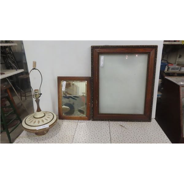 Vintage Oak Picture Frame 22'' x 28'' , Oak Bevelled Mirror 12 1/2'' x 17'' , 