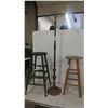 Image 1 : 2 Wood Stools / Plant Stands , Bridge Lamp