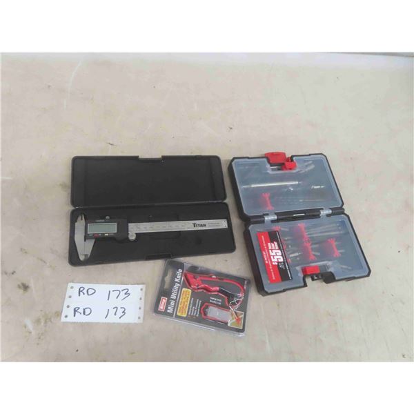 Titan Digital Caliper , Utility Knife , Screw Bit Extractor