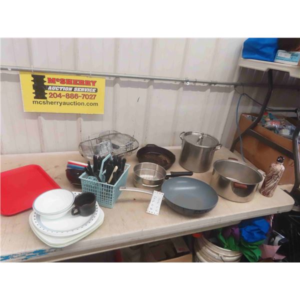 Stainless Pot with Lid, Cast Frying Pan, Knives, Plus