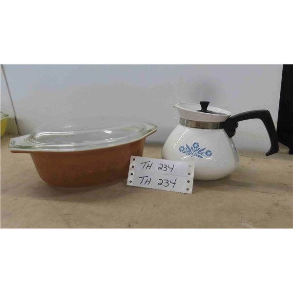 Corningware Teapot, Pyrex Casserole Dish with Lid
