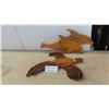 Image 1 : 2 Wood Sculpted Display : Dolphins  22'' x 10'' , Bird 20'' x 16''