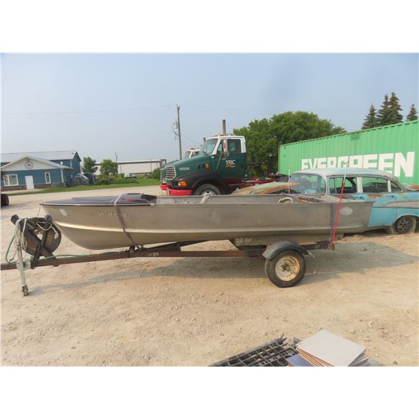 Simpson Sears 15' Aluminum Boat with Trailer and Working Johnson 