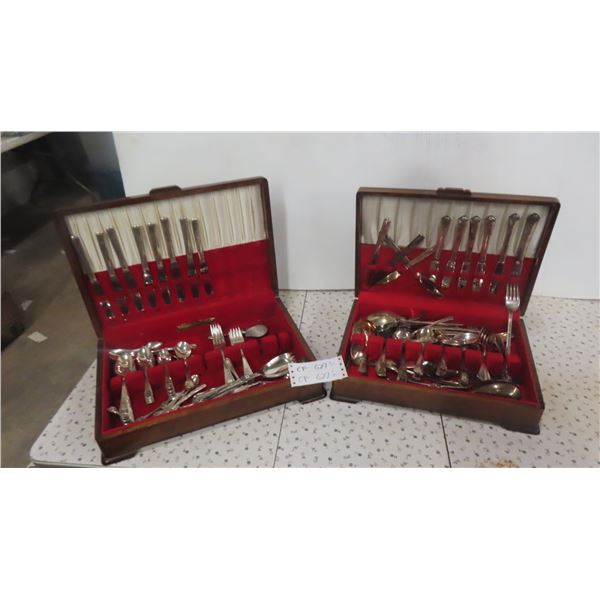 2 Wood Chests with Flatware/Silverware
