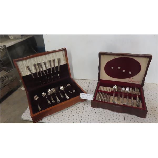 2 Wood Chests with Flatware/Silverware
